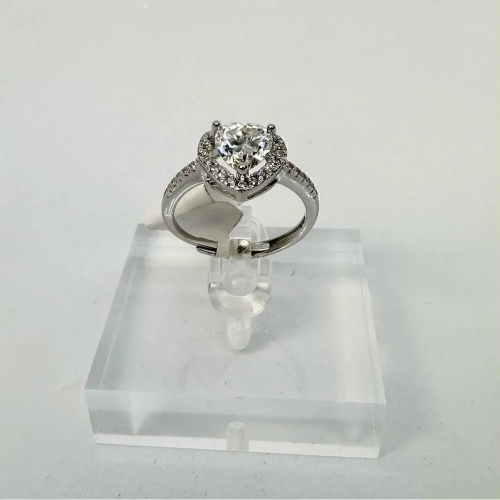 Heart Cut Halo Moissanite Diamond Engagement Ring 1.2 Ct Adjustable Ring.